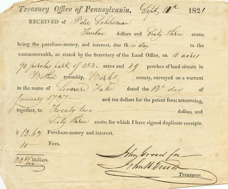 Peter Schlesman Receipt